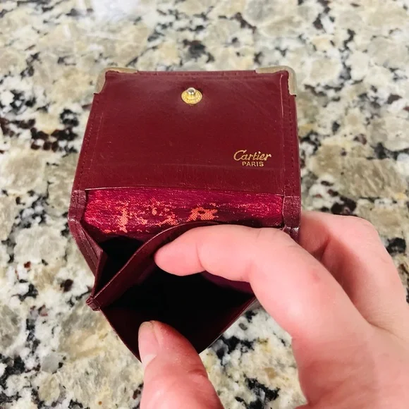 CARTIER Oxblood Red Leather Logo Small Wallet 💯 AUTHENTIC - Picture 9 of 13